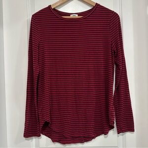 Old Navy Burgundy and Black Striped Long Sleeve Luxe Top